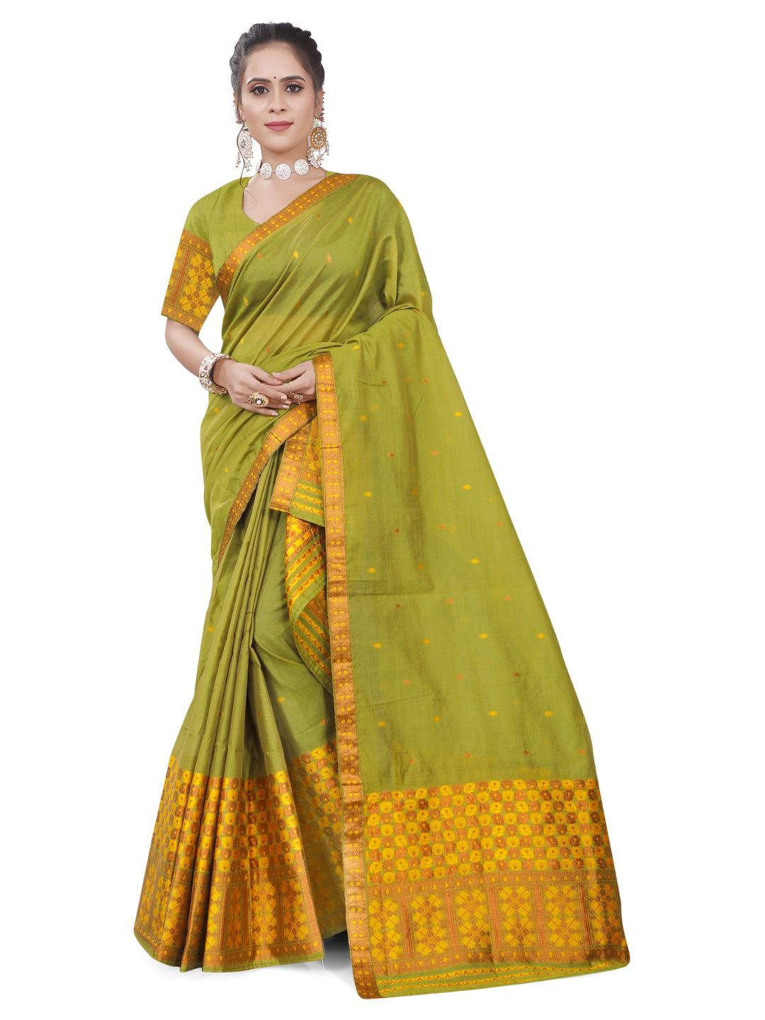 

Skiran's Assamese Mekhela Chador Woven Design Saree, Green