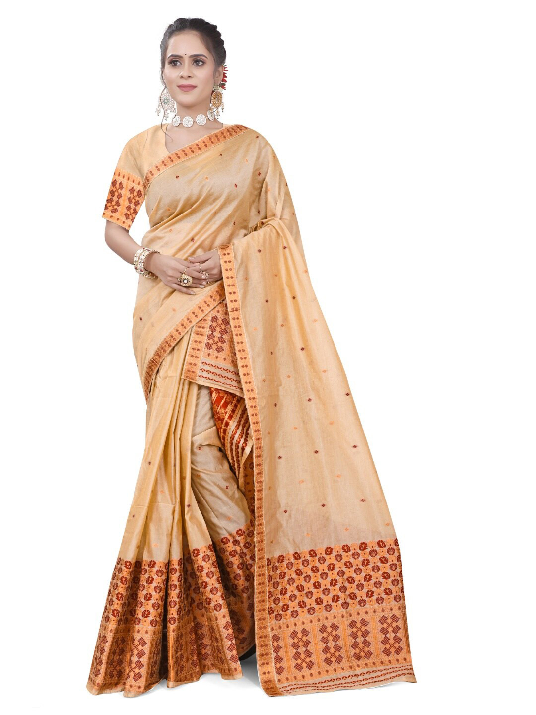 

Skiran's Assamese Mekhela Chador Woven Design Saree, Beige