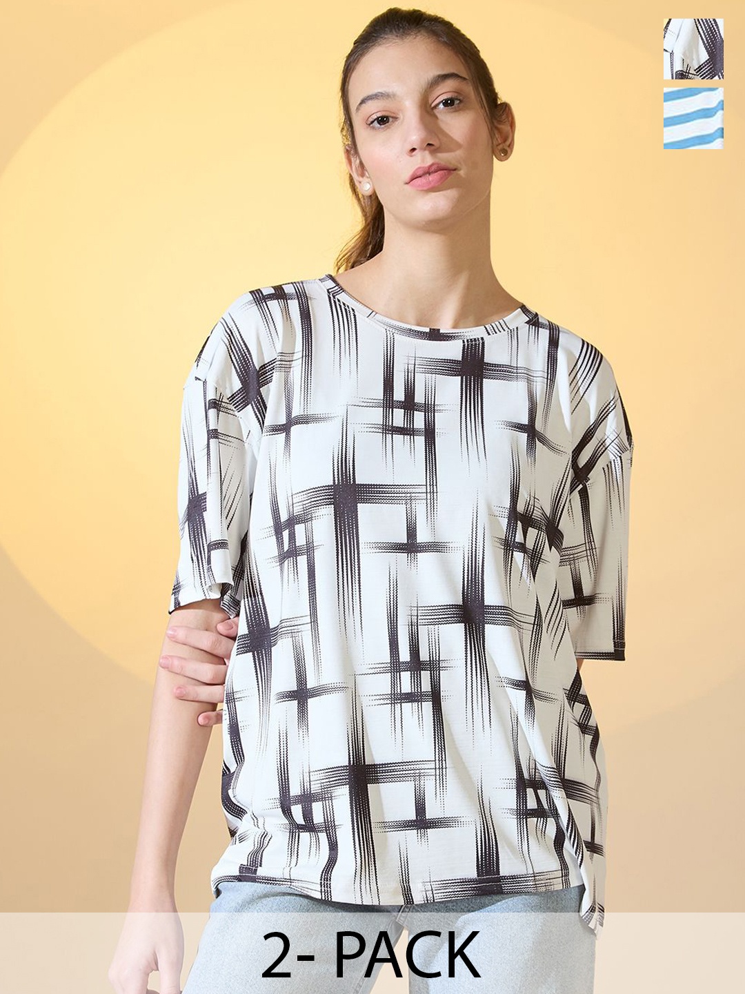 

DressBerry Pack Of 2 Women Round Neck Oversized T-shirt, White