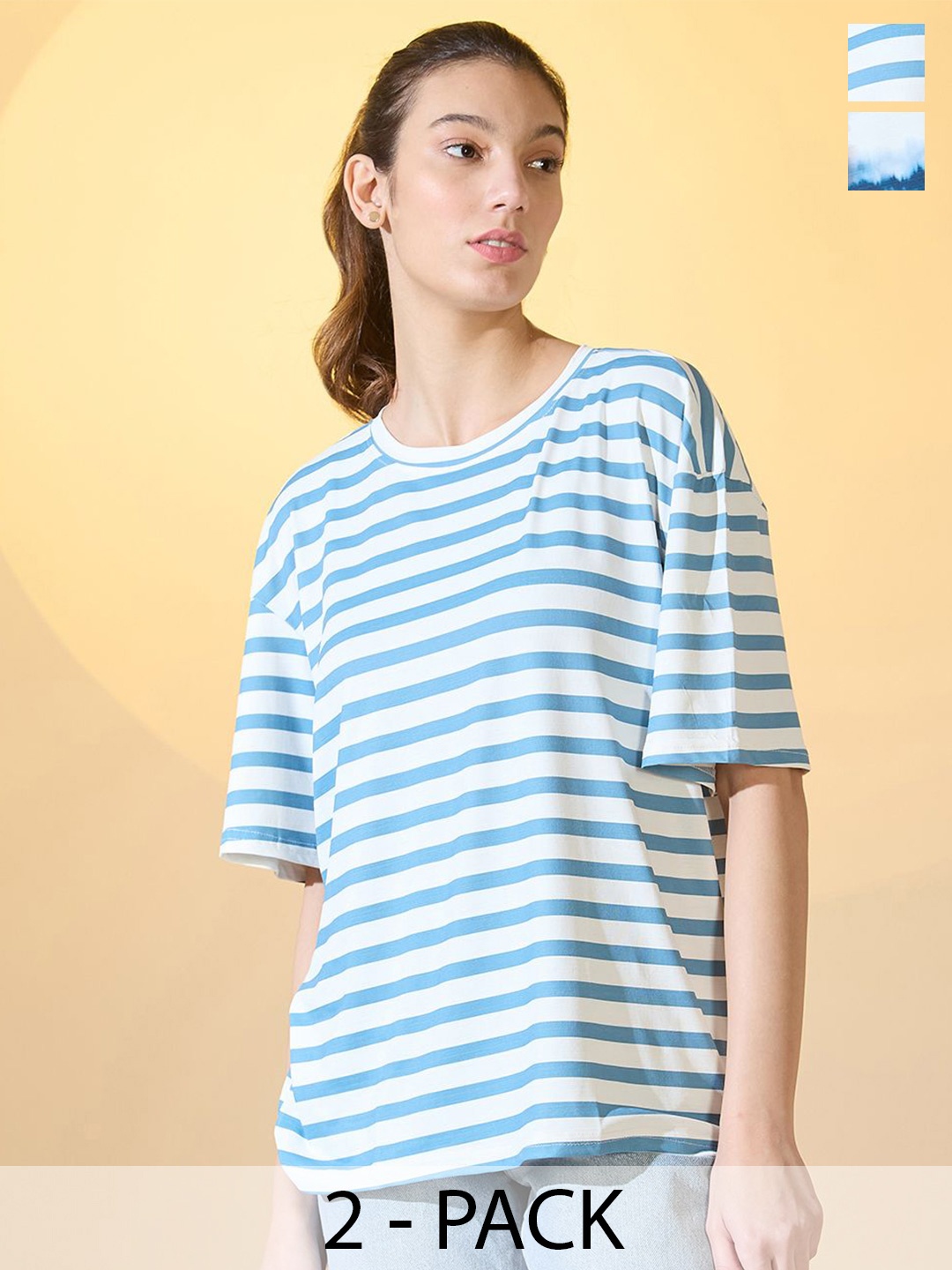 

DressBerry Women Pack Of 2 Round Neck Oversized T-shirts, White