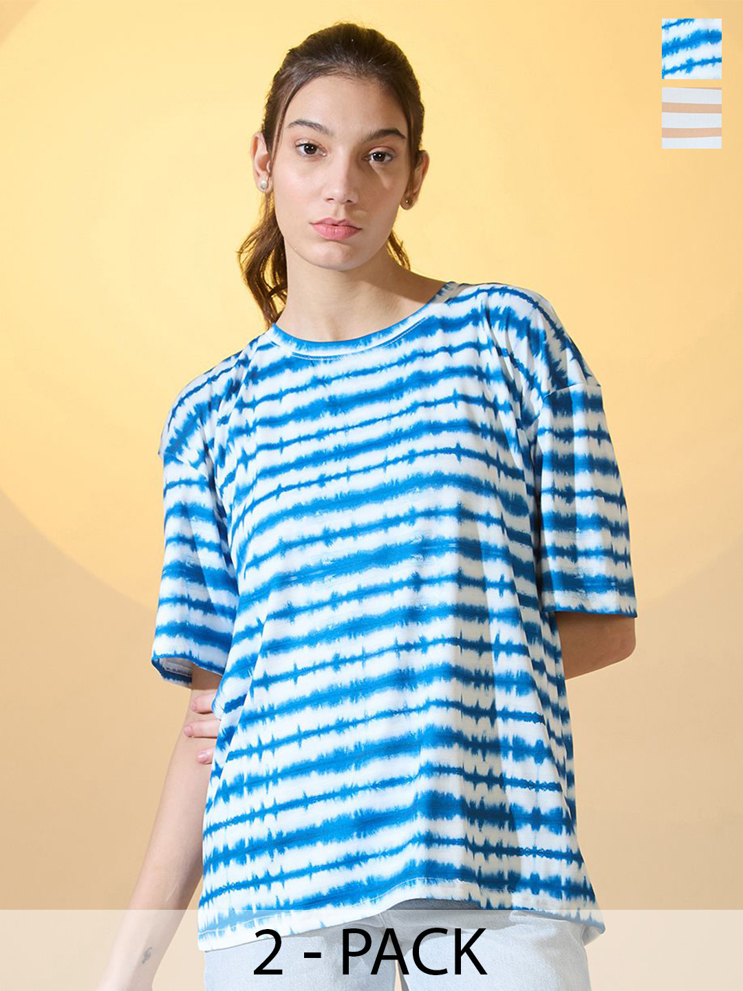 

DressBerry Women Pack Of 2 Drop-Shoulder Sleeves Oversized T-shirt, White