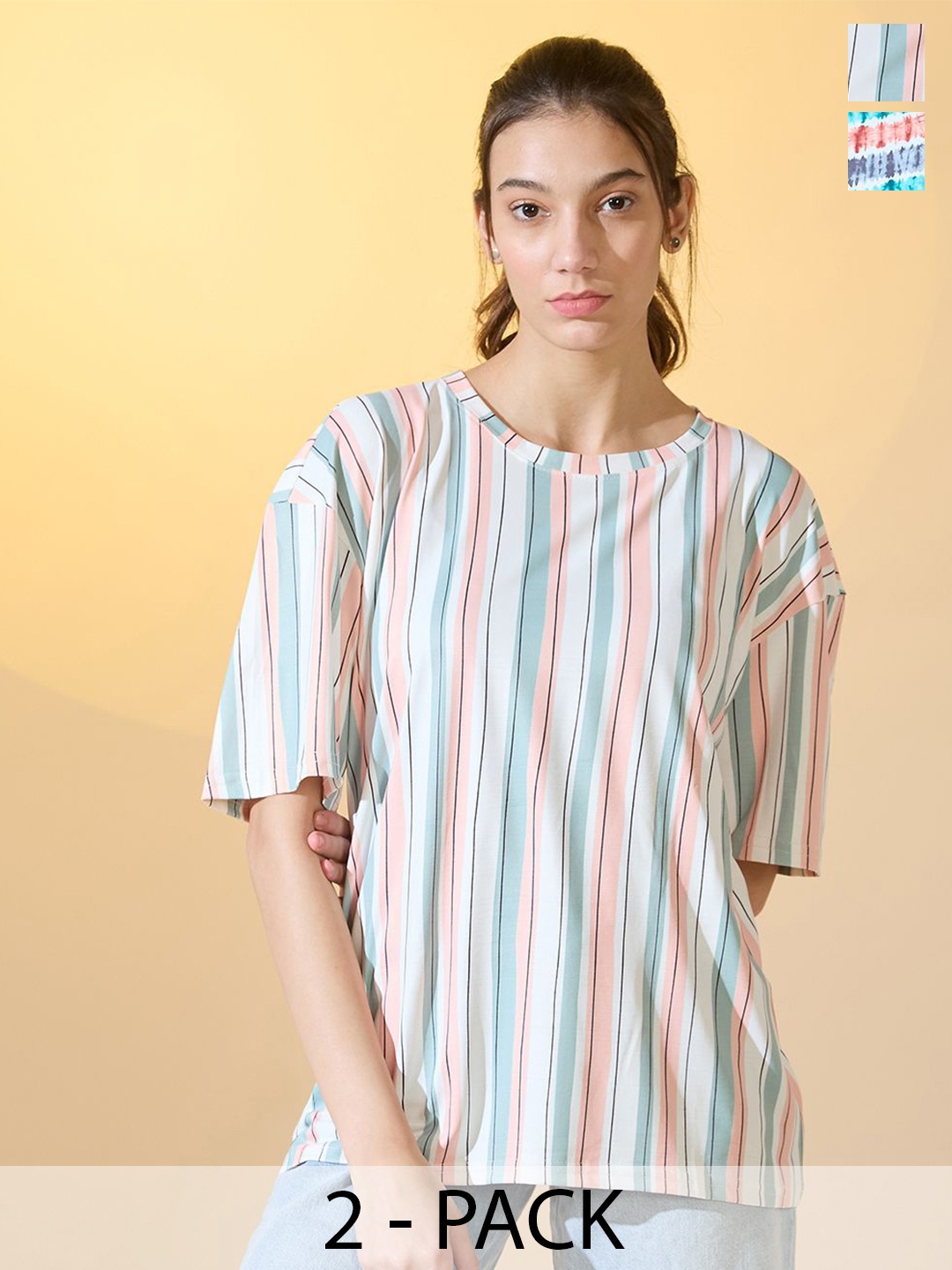 

DressBerry Women Pack Of 2 Printed Oversized T-shirt, White
