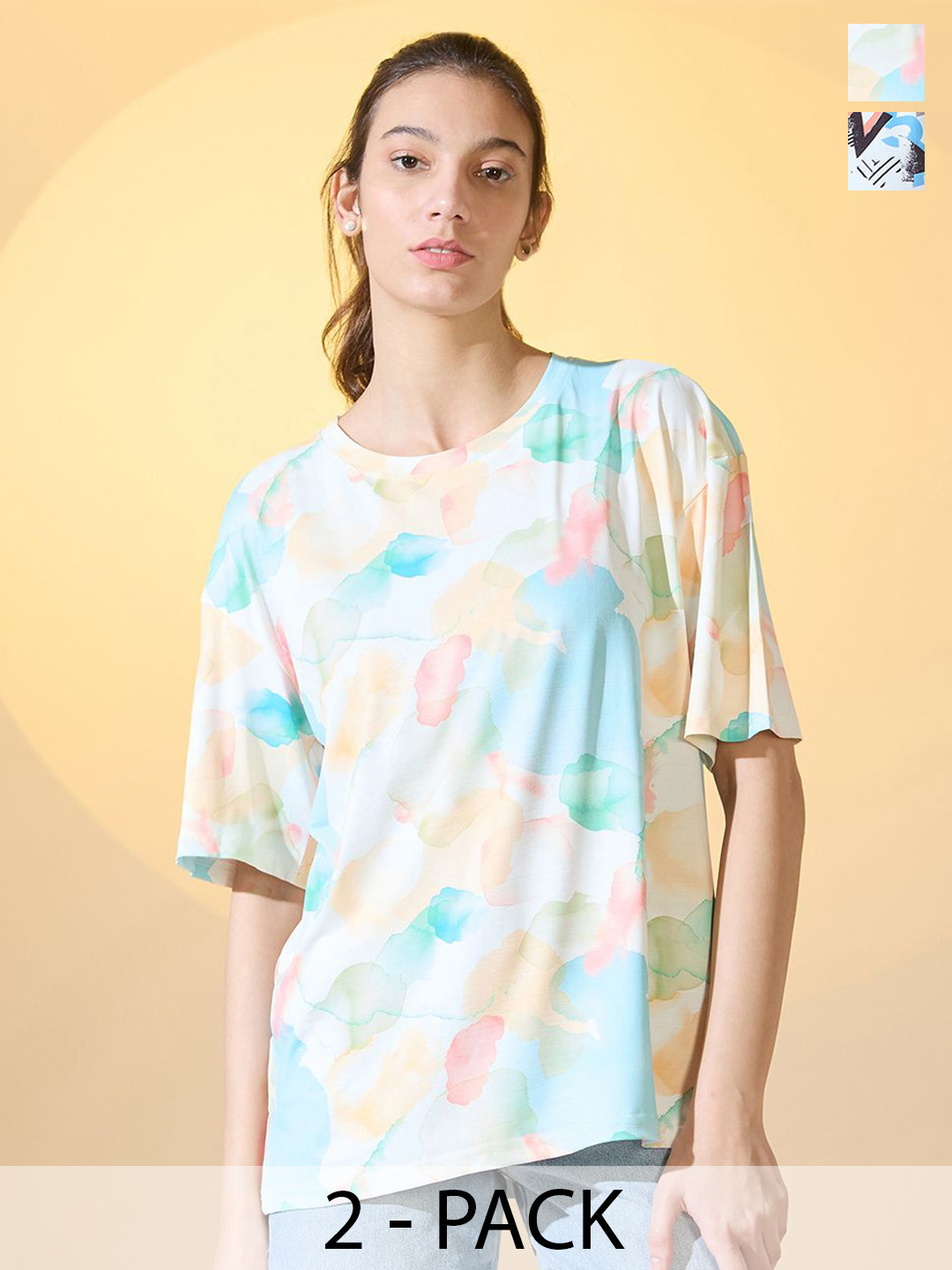 

DressBerry Women Pack Of 2 Tie and Die Round Neck T-shirt, White