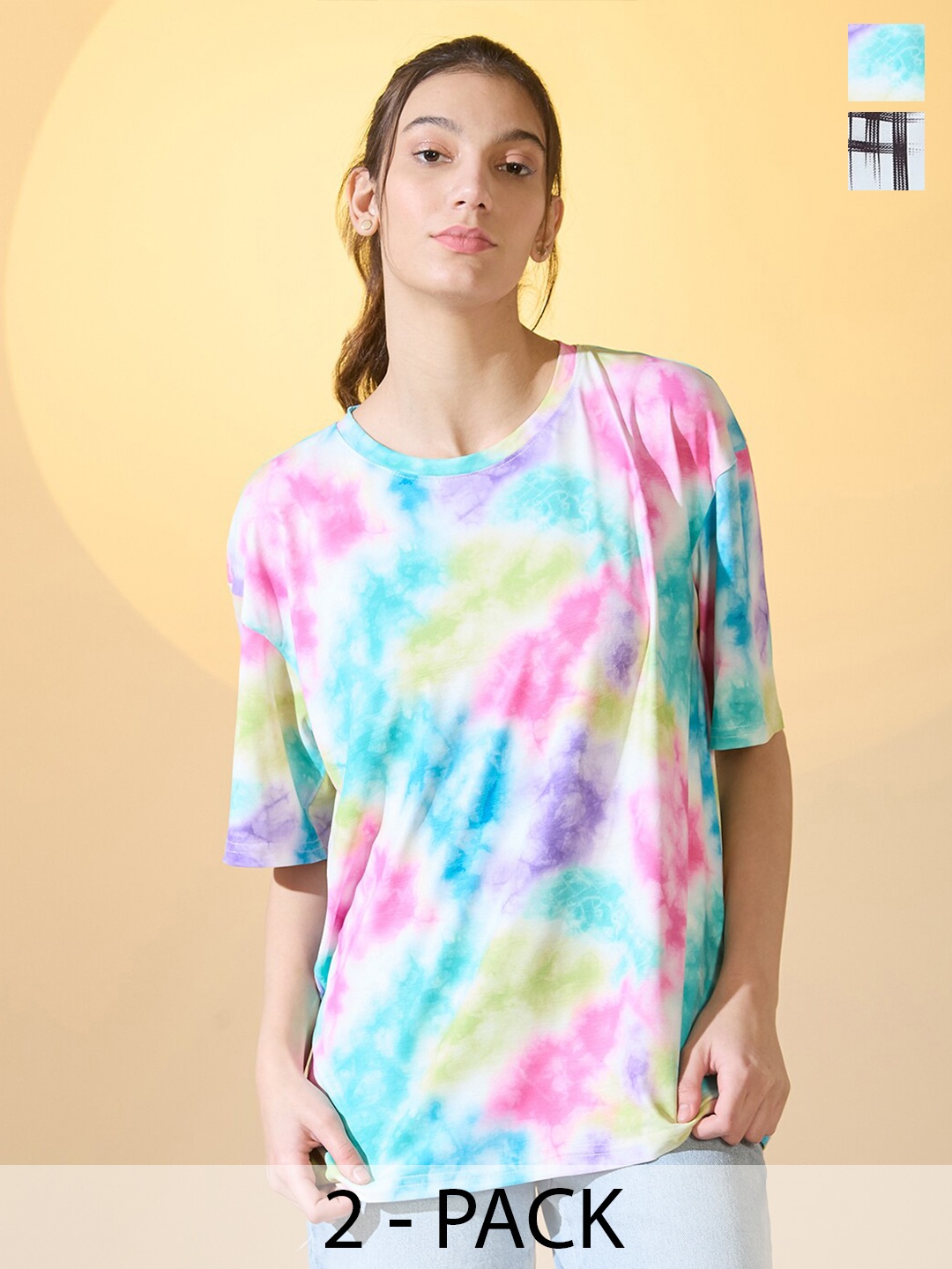 

DressBerry Pack Of 2 Women Printed Oversized T-shirt, White