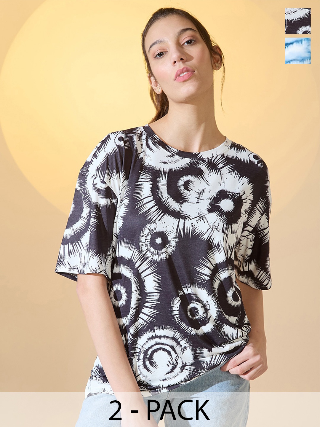 

DressBerry Pack Of 2 Women Printed Oversized T-shirt, White