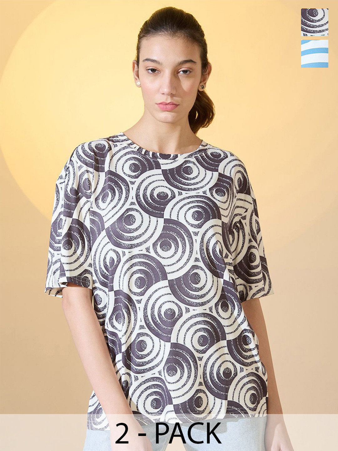

DressBerry Pack Of 2 Women Printed Oversized T-shirt, White