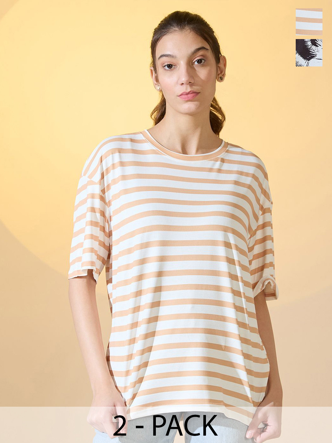 

DressBerry Pack Of 2 Women Printed Oversized T-shirt, White