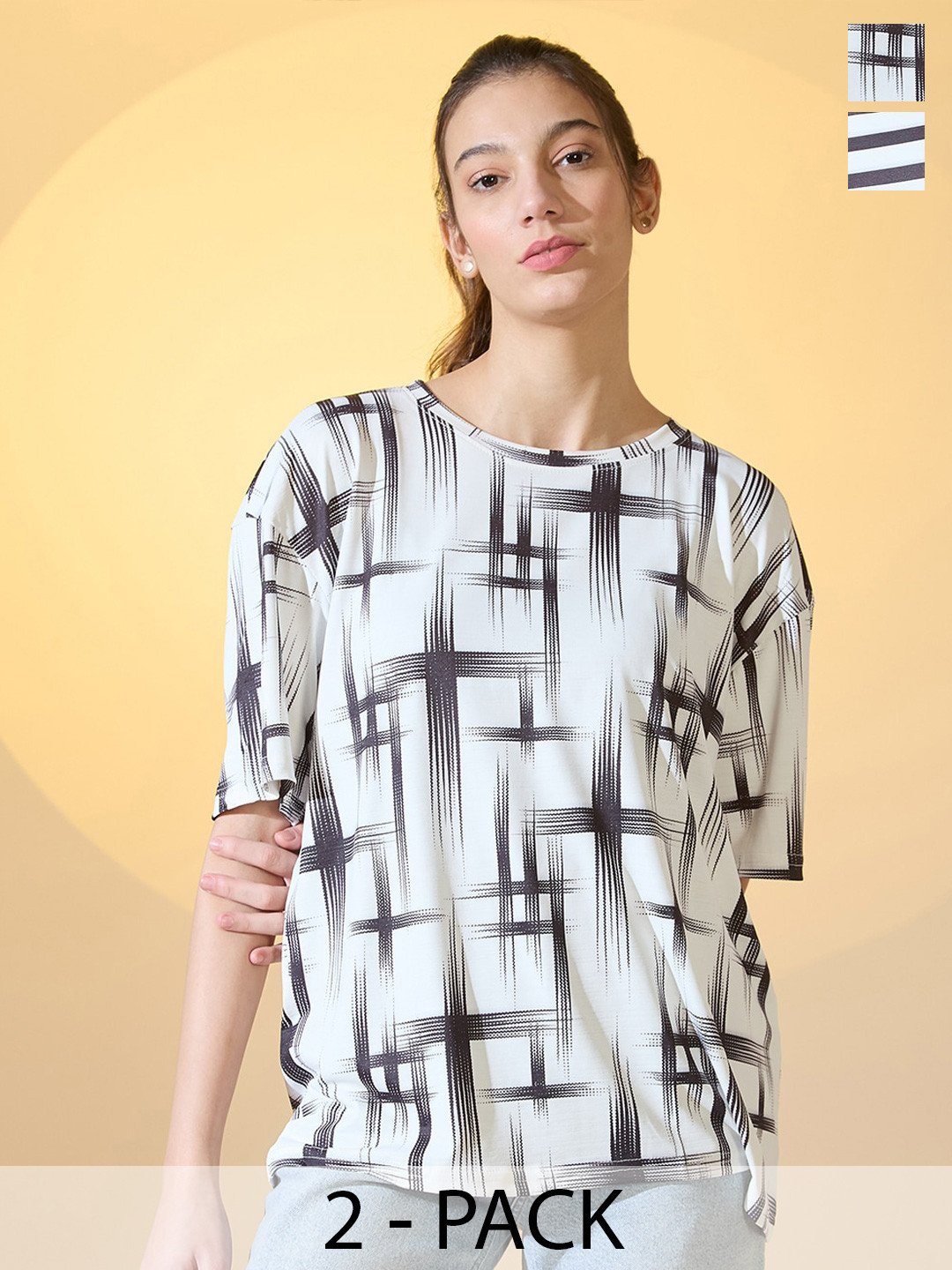 

DressBerry Pack Of 2 Women Printed Oversized T-shirt, Multi