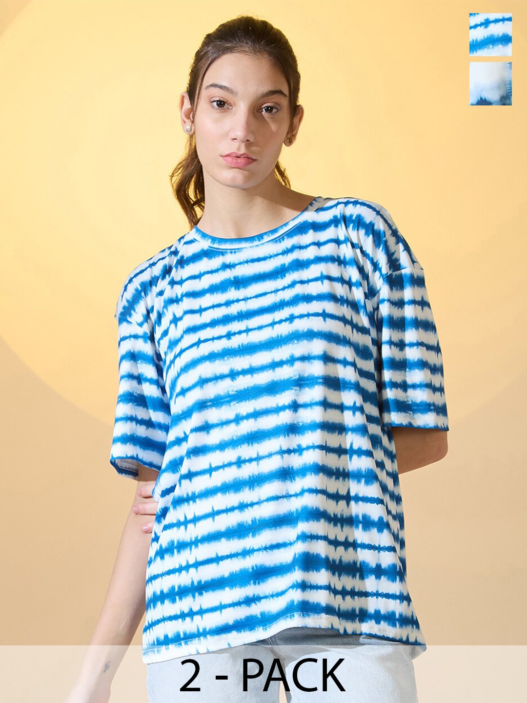 

DressBerry Pack Of 2 Women Printed Oversized T-shirt, White