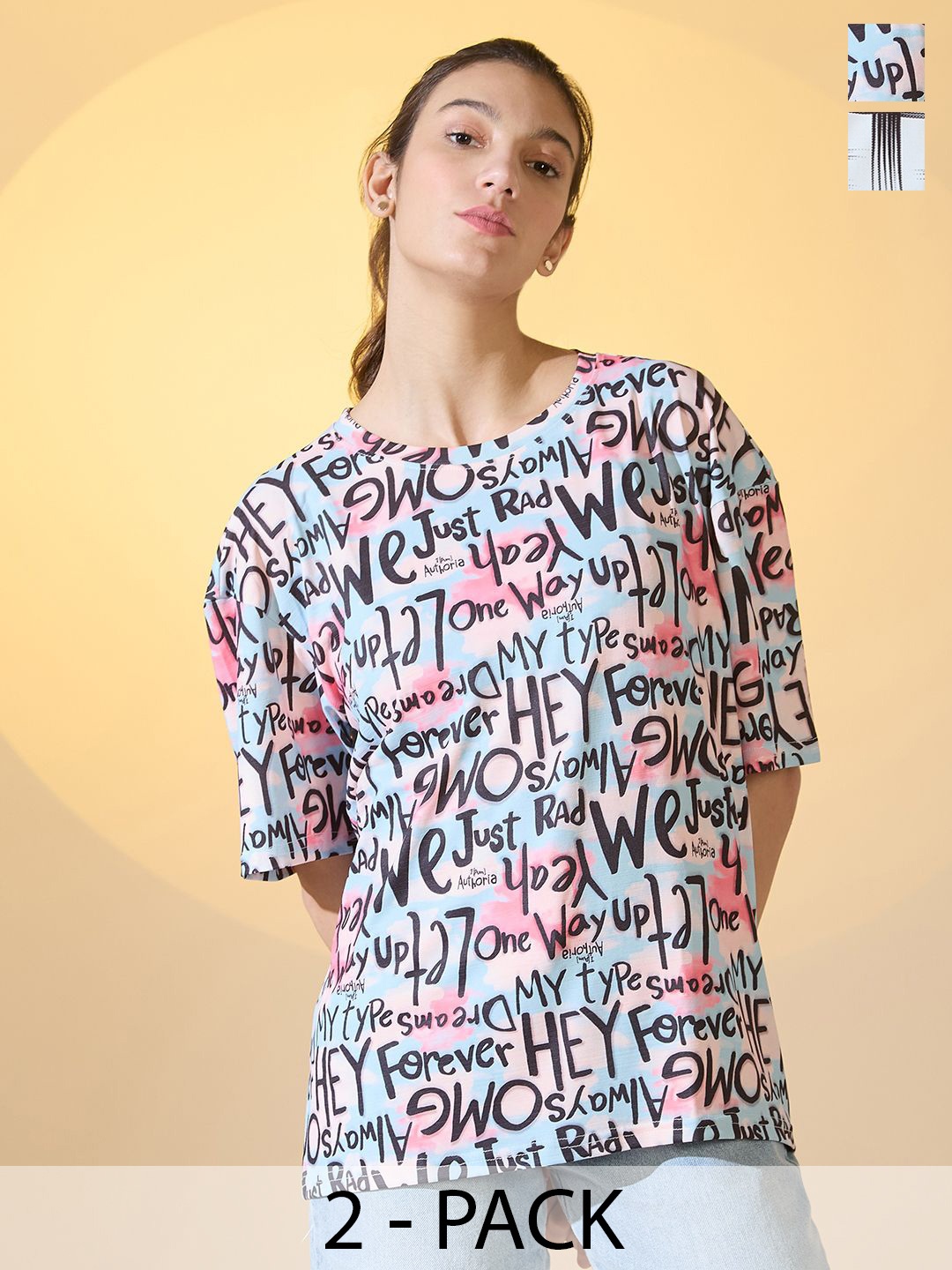 

DressBerry Women Pack Of 2 Printed Oversized T-shirts, Multi