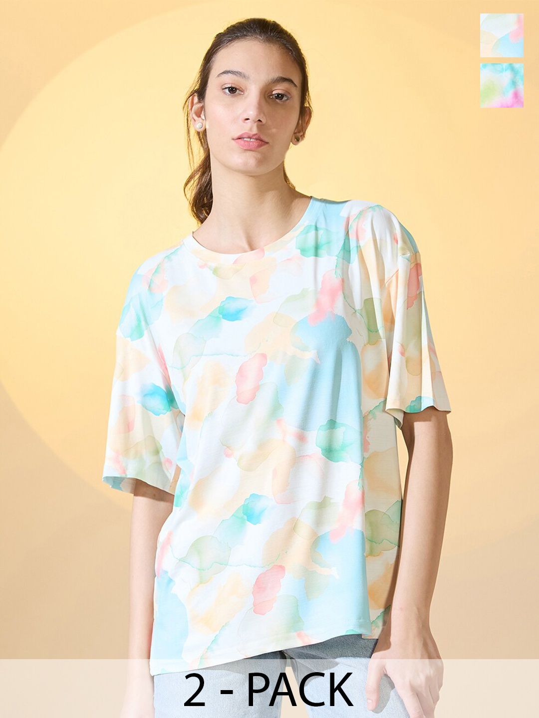 

DressBerry Women Pack Of 2 Tie And Dye Printed Oversized T-shirt, Multi
