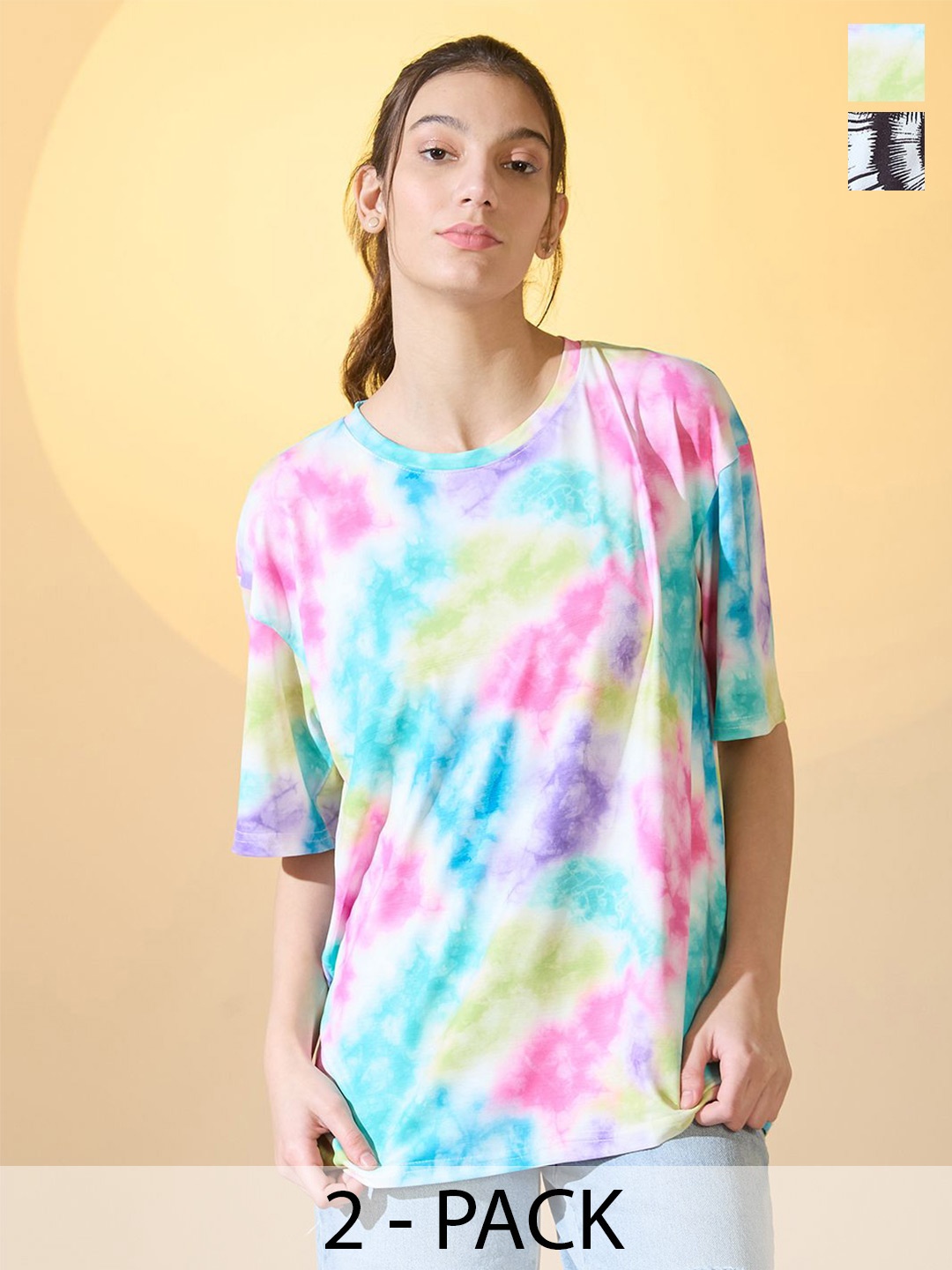 

DressBerry Women Pack Of 2 Printed Oversized T-shirt, White