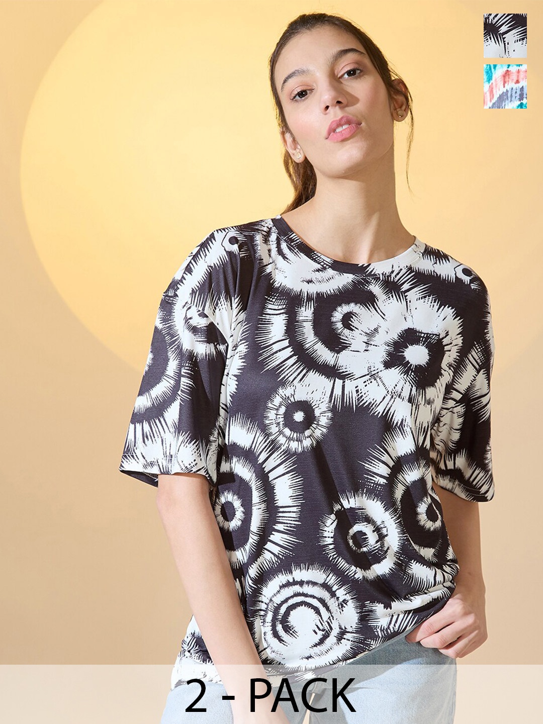 

DressBerry Pack Of 2 Women Round Neck T-shirts, Black