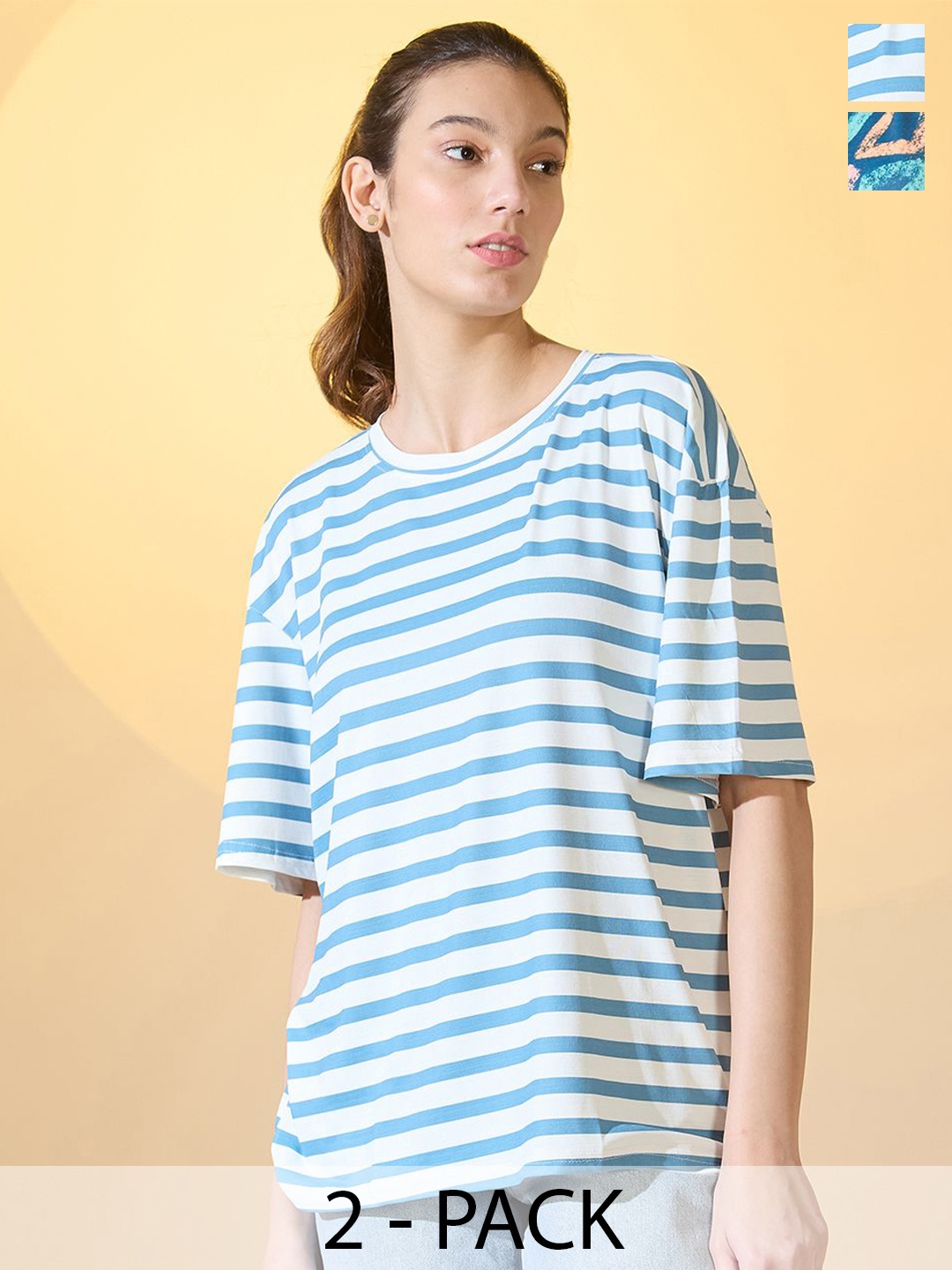 

DressBerry Pack Of 2 Women Round Neck T-shirts, Blue