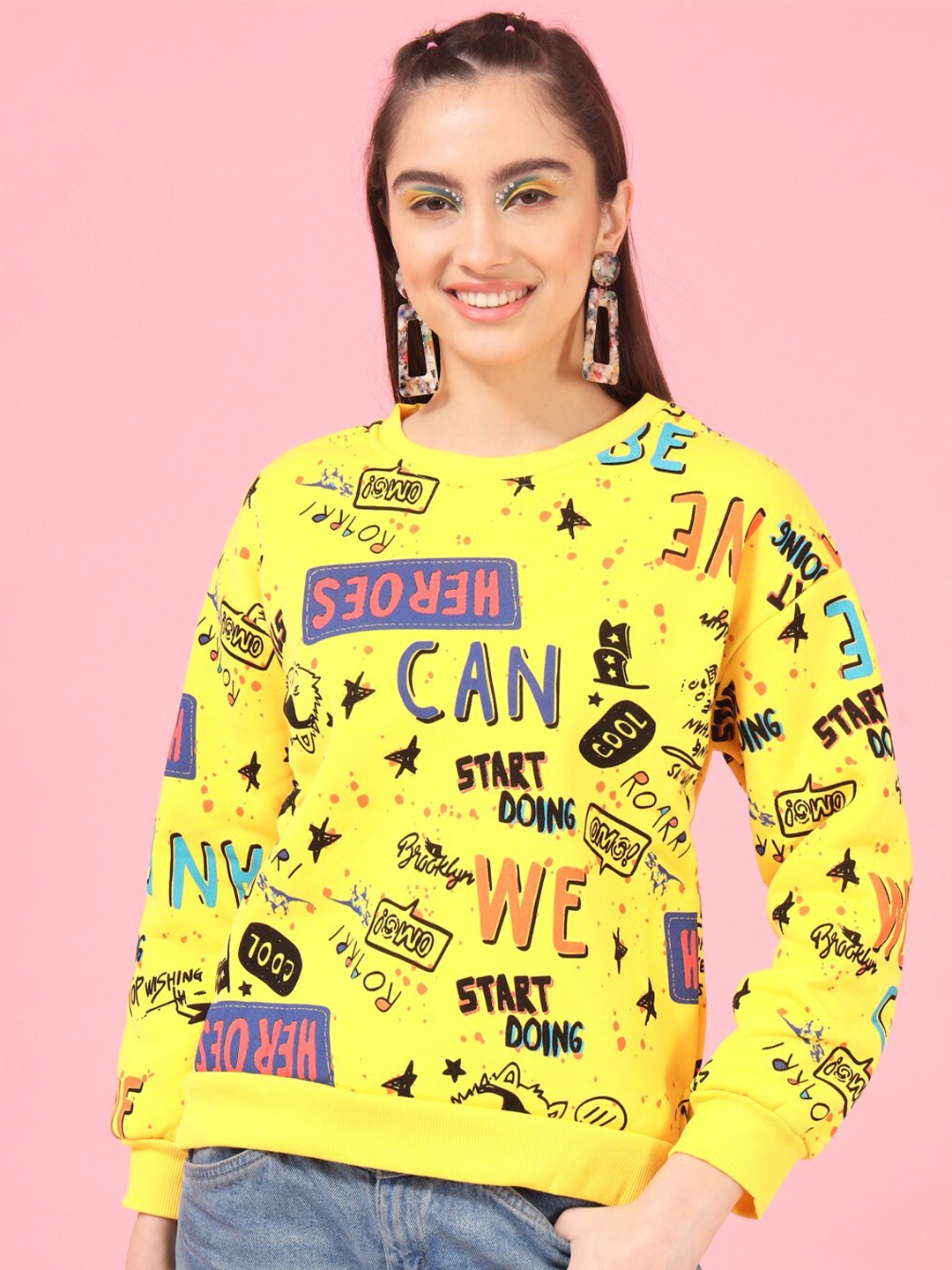 

TANDUL Women Printed Sweatshirt, Yellow