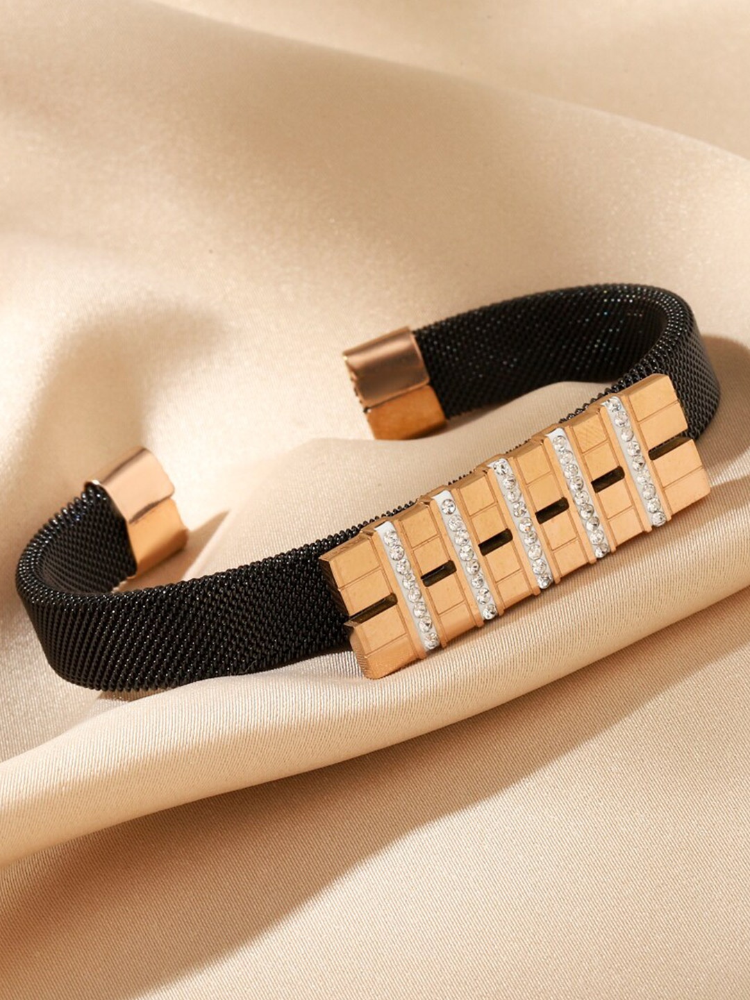 

SALTY Raven's Twilight Stainless Steel Stones Studded Cuff Bracelet, Black