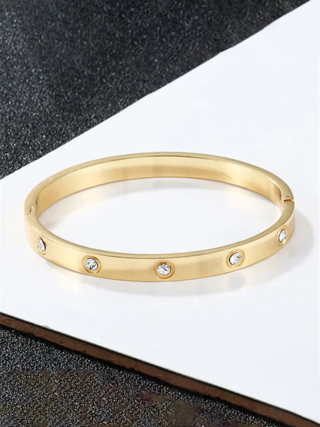 

SALTY Cartier Stainless Steel Stones Studded Kada Bracelet, Gold