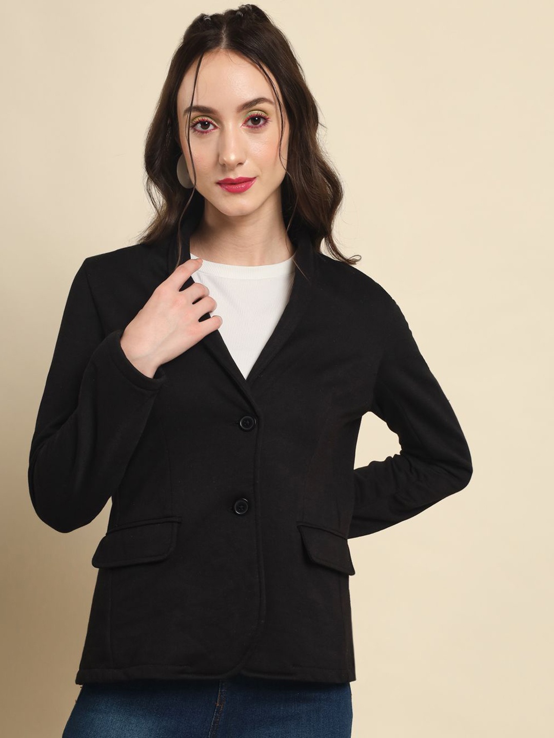 

TANDUL Single-Breasted Casual Blazer, Black