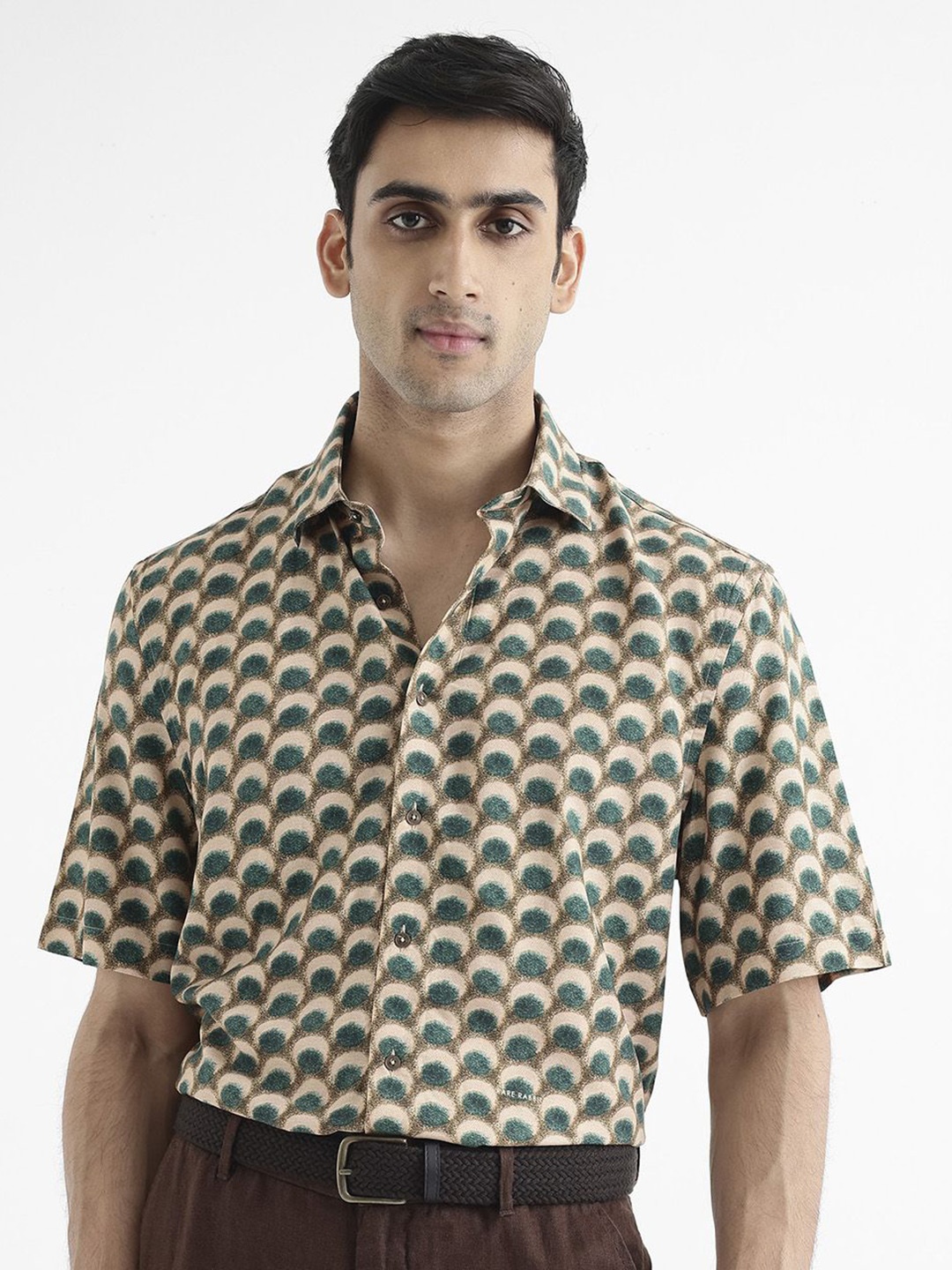 

RARE RABBIT Men Printed Tokai Regular Fit Opaque Shirt, Olive