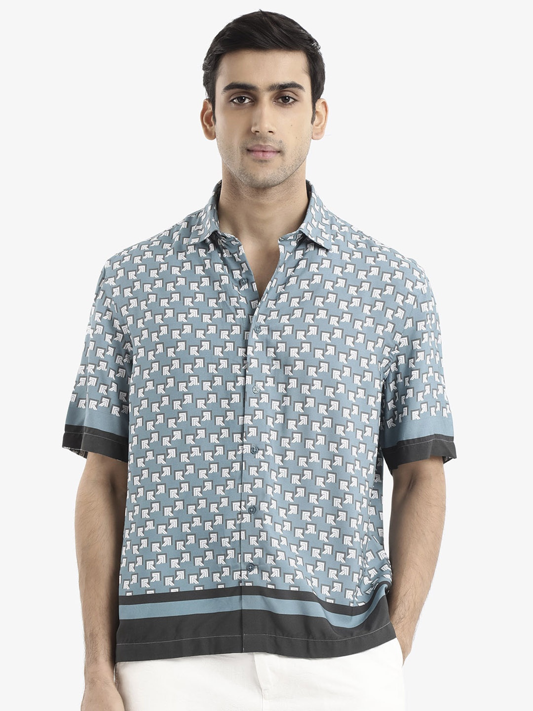 RARE RABBIT Men Qran Boxy Floral Opaque Printed Shirt, Teal