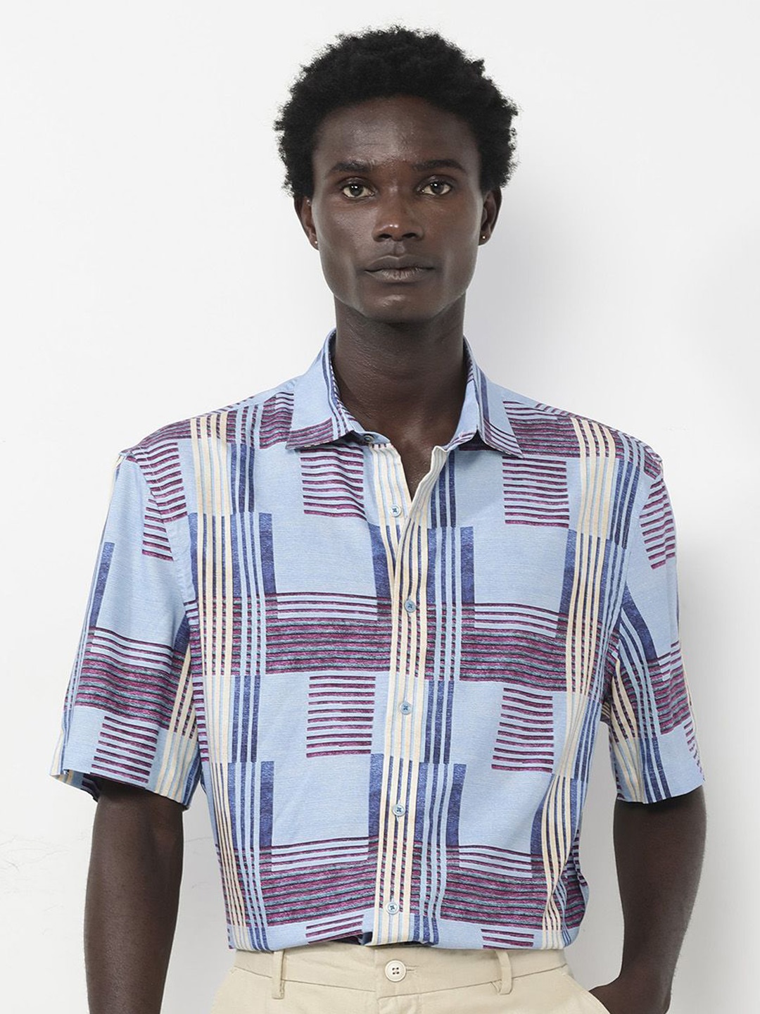 

RARE RABBIT Men Spica Regular Fit Opaque Checked Shirt, Blue