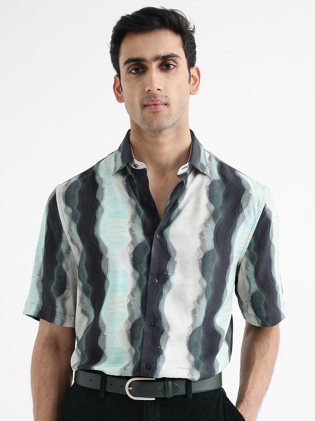 

RARE RABBIT Men Printed Covel Regular Fit Opaque Shirt, Turquoise blue