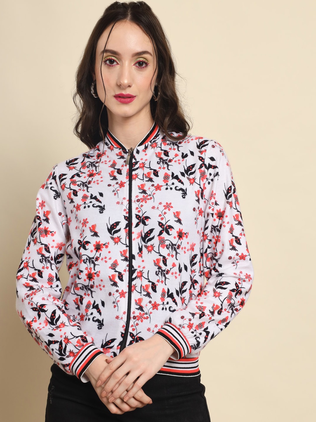 

TANDUL Women Lightweight Bomber Jacket, White