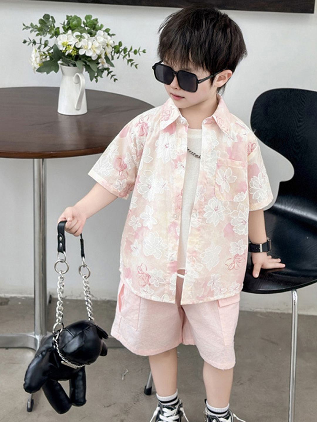 

INCLUD Boys Printed Shirt With Shorts, Pink