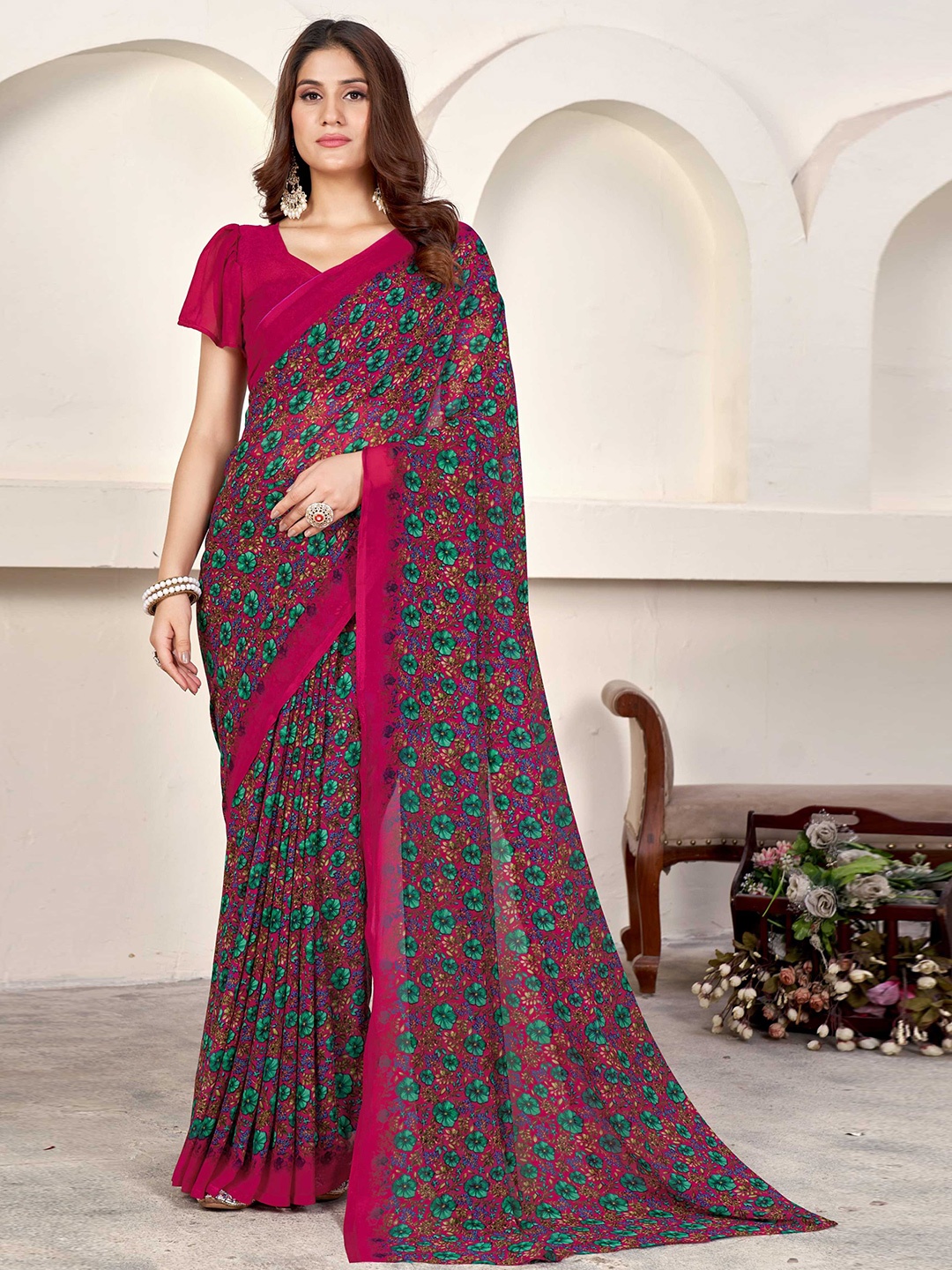 

Mitera Floral Saree, Pink