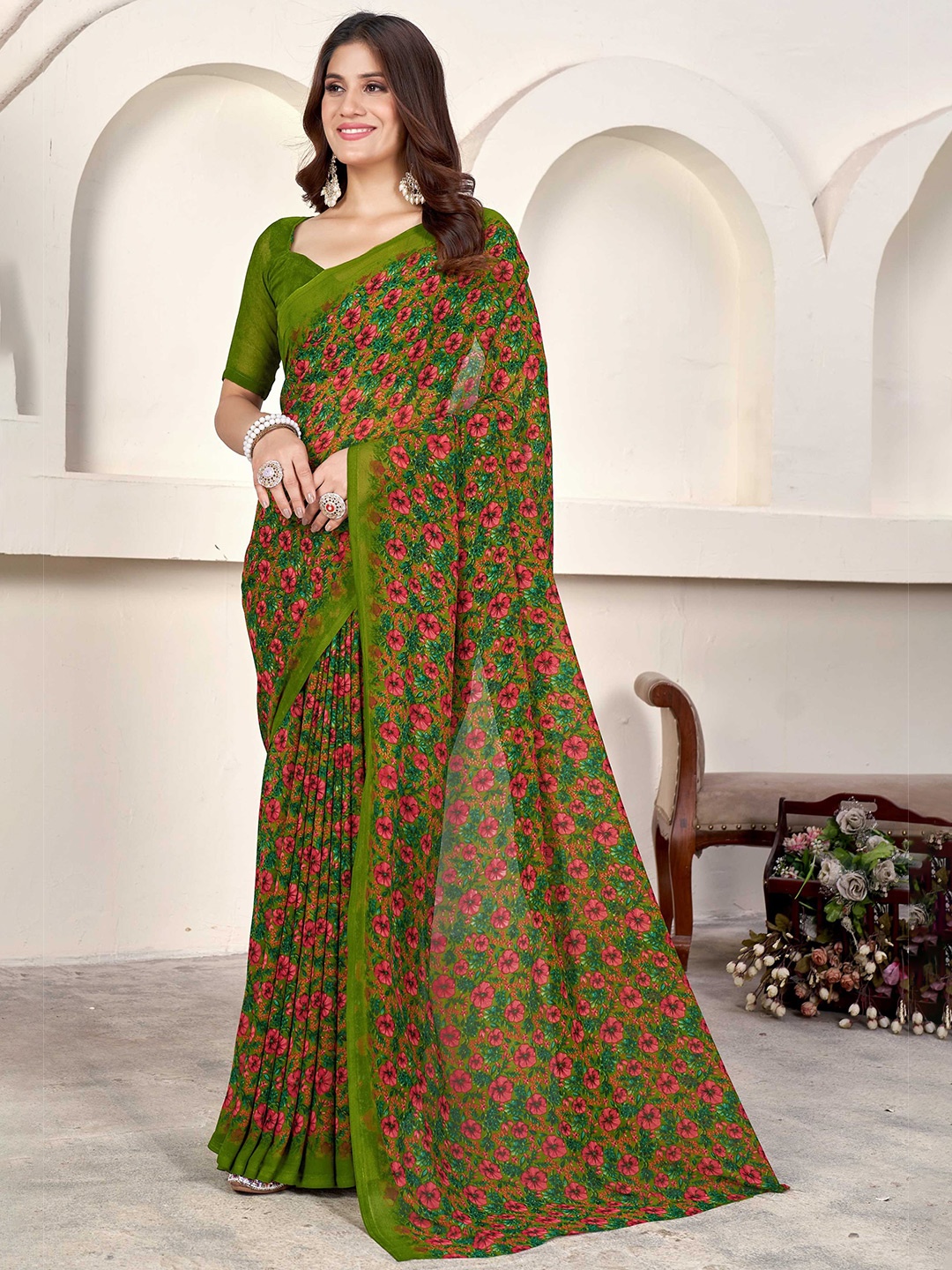 

Mitera Floral Saree, Green