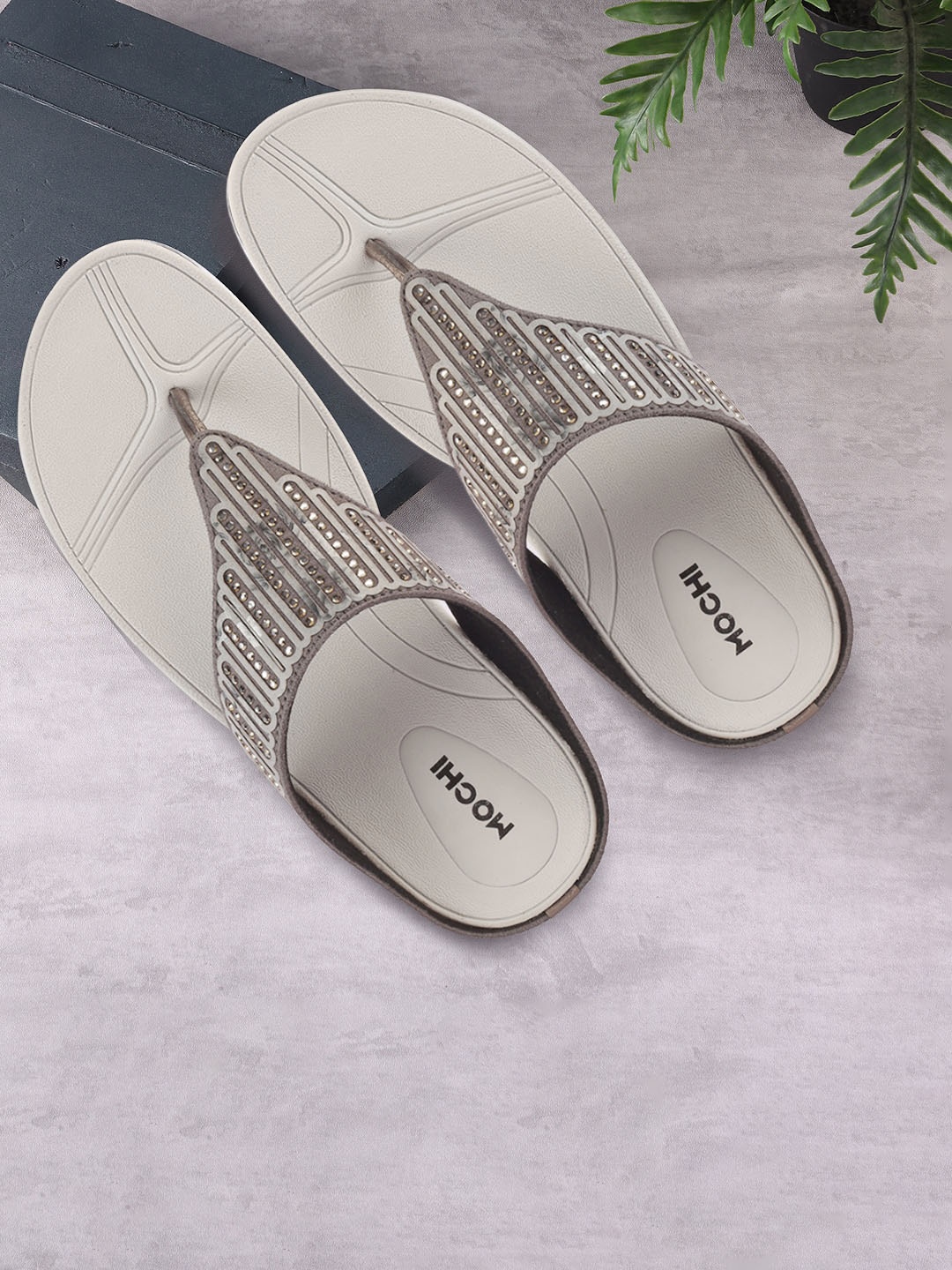 

Mochi Women Embellished Open Toe Flats, Grey