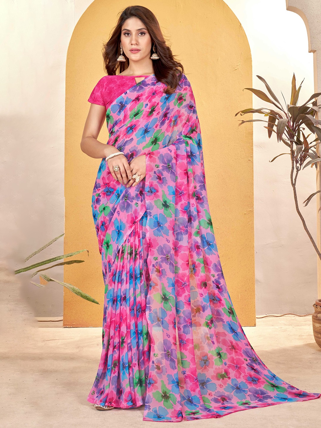 

Mitera Floral Saree, Pink