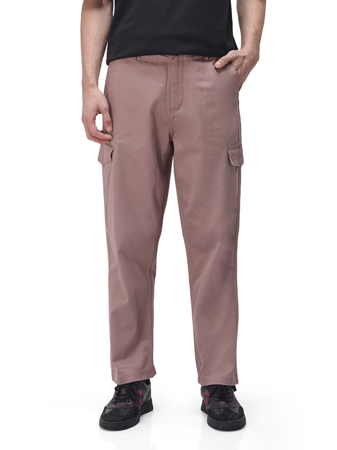 

RARE RABBIT Men Zipo Regular Fit Mid-Rise Cargos Trousers, Pink