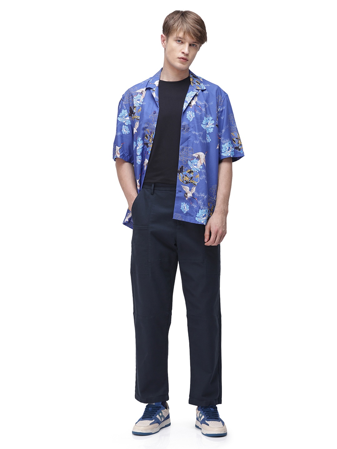 

RARE RABBIT Men Petro Straight Fit Cargos Trousers, Navy blue
