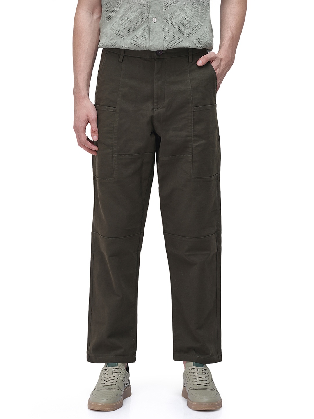 

RARE RABBIT Men Petro Straight Fit Cargos Trousers, Olive