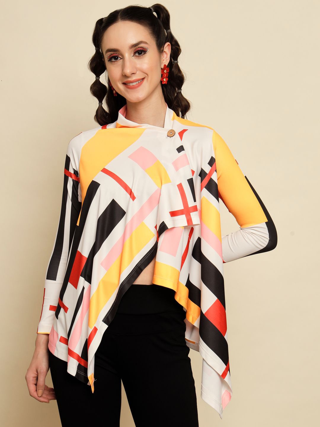 

TANDUL Geometric Printed Round Neck Top, Yellow