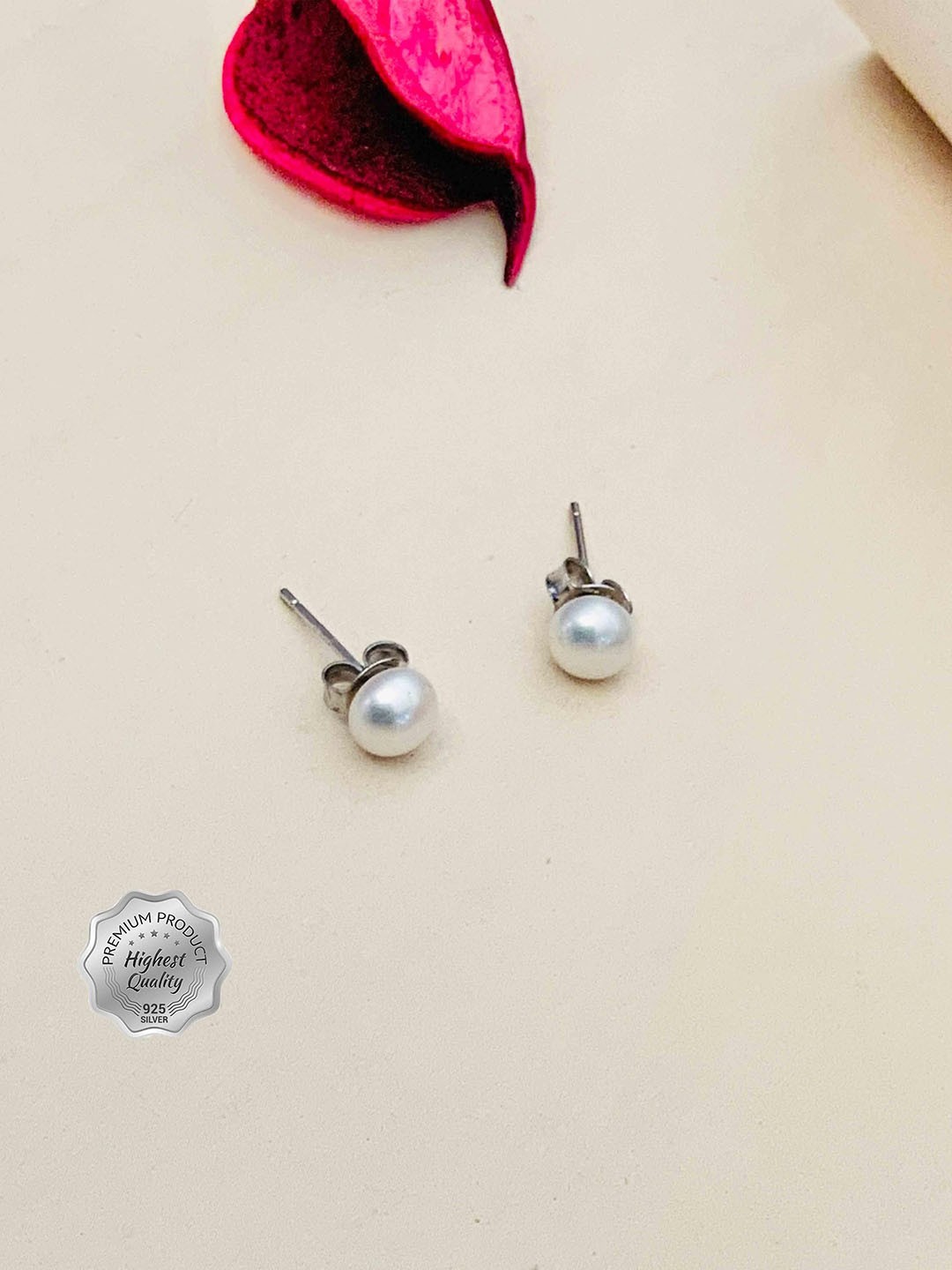 

ABDESIGNS Silver-Plated 925 Sterling Silver Pearl-Beaded Circular Studs Earrings