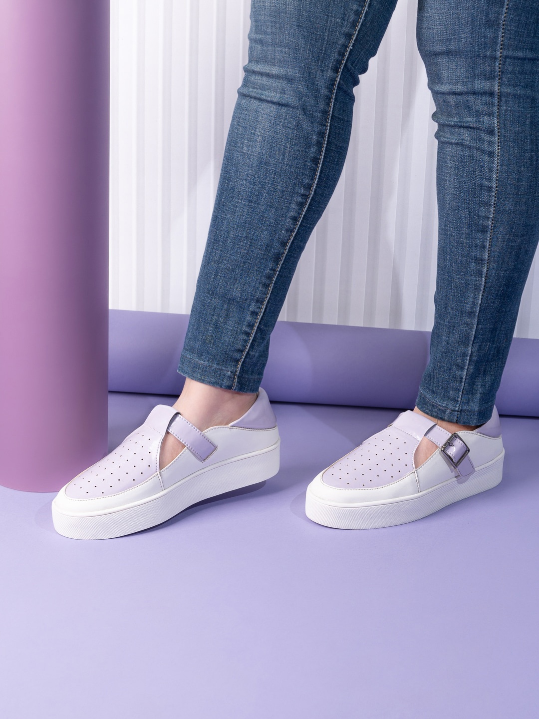 

DressBerry Women Perforations Slip-On Sneakers, Purple