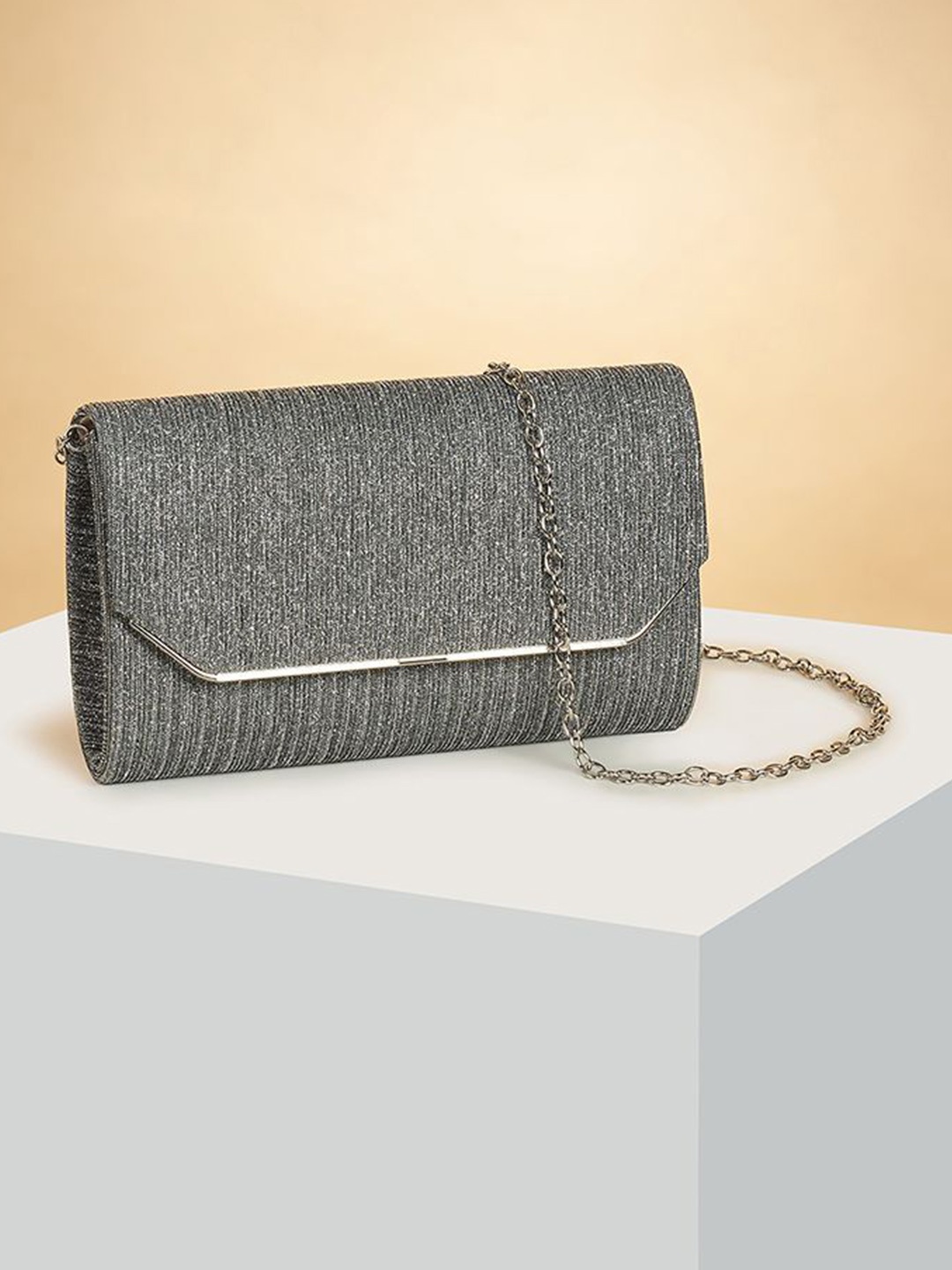

Forever Glam by Pantaloons Women Embellished Shoulder Strap Foldover Clutch, Silver