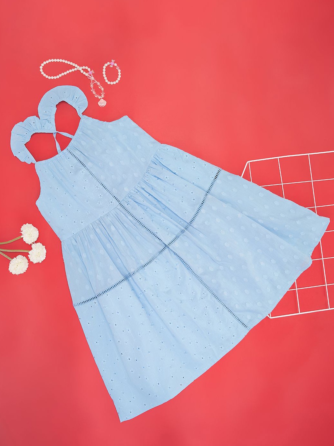 

Pantaloons Girls Shoulder Straps Sleeveless Cotton A-Line Dress, Blue