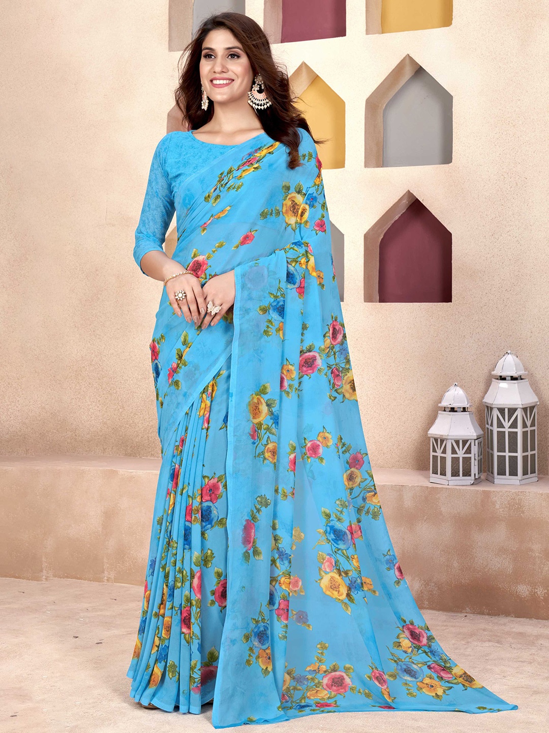 

Mitera Floral Printed Saree, Blue