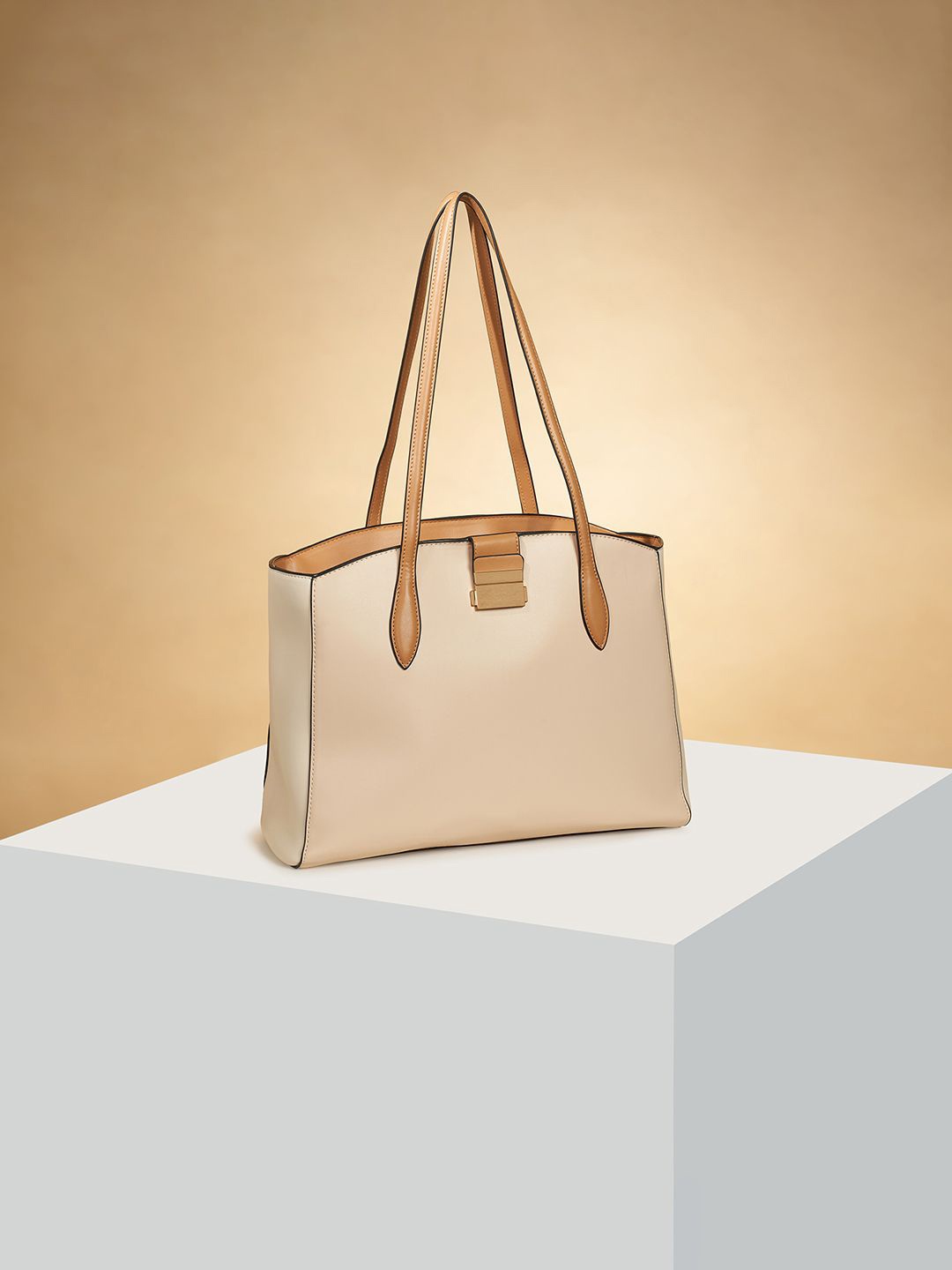 

Forever Glam by Pantaloons Women's PU Oversized Swagger Handheld Bag, Beige