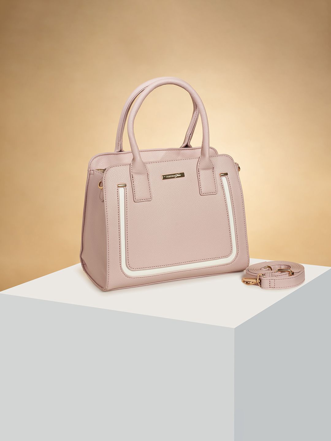 

Forever Glam by Pantaloons Colourblocked PU Oversized Structured Handheld, Pink