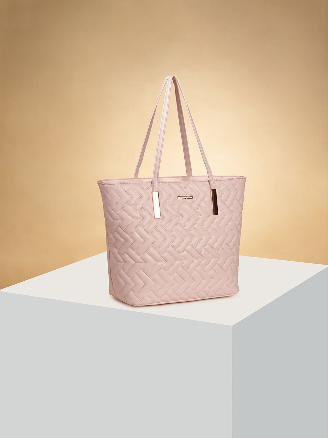 

Forever Glam by Pantaloons Colourblocked PU Oversized Shopper Handheld Bag with Quilted, Pink