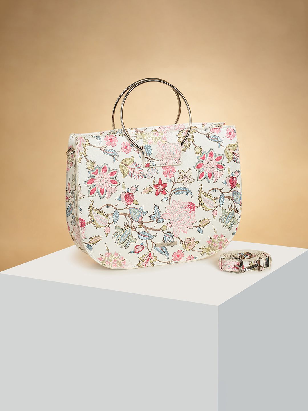 

Forever Glam by Pantaloons Floral PU Structured Handheld Bag, White