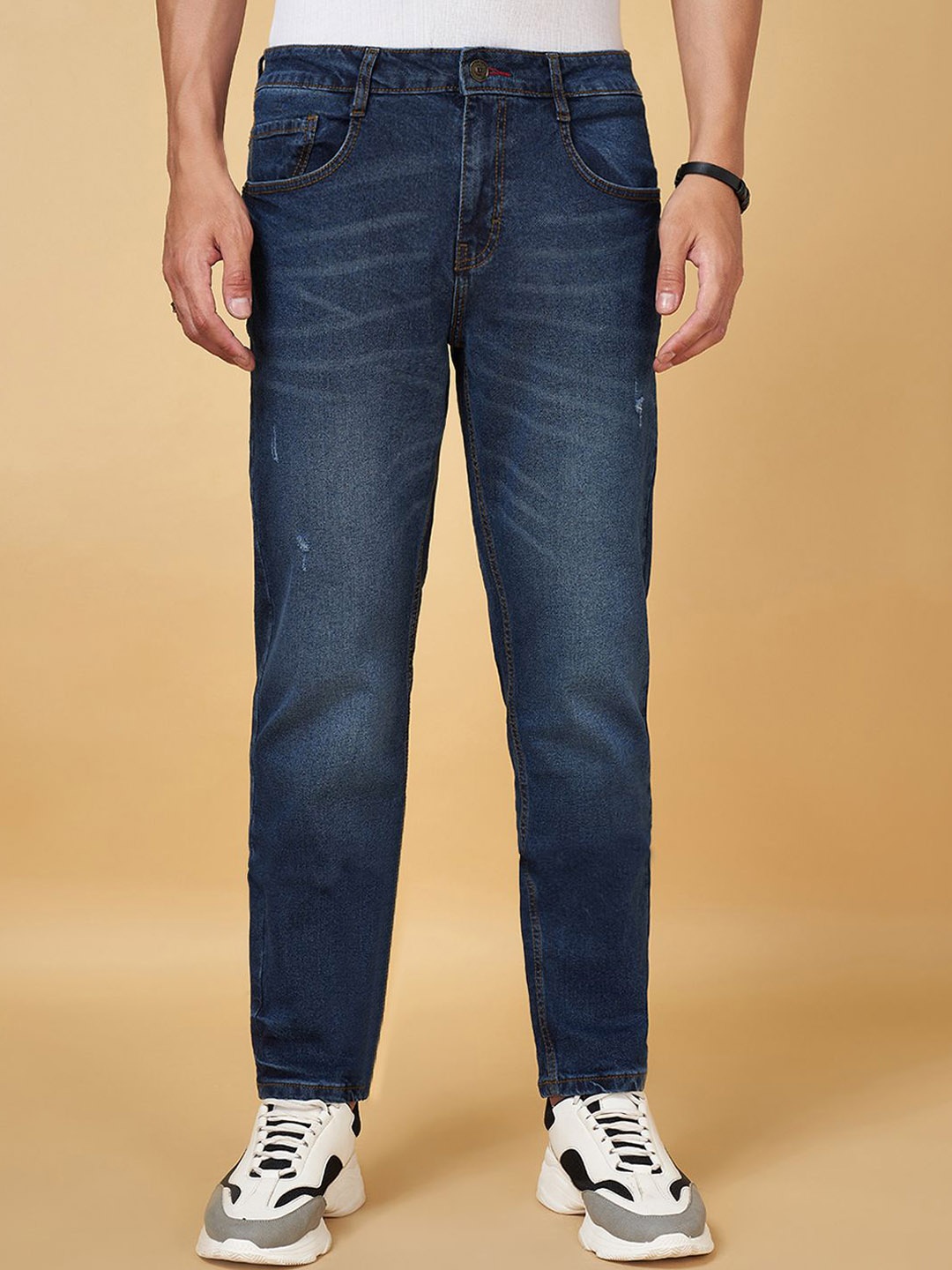 

SF JEANS by Pantaloons Men Slim Fit Low Distress Light Fade Jeans, Blue