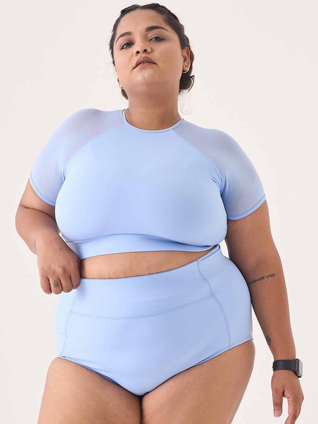 

SPIRIT ANIMAL Mesh Sleeves High Coverage Swim Tops, Blue