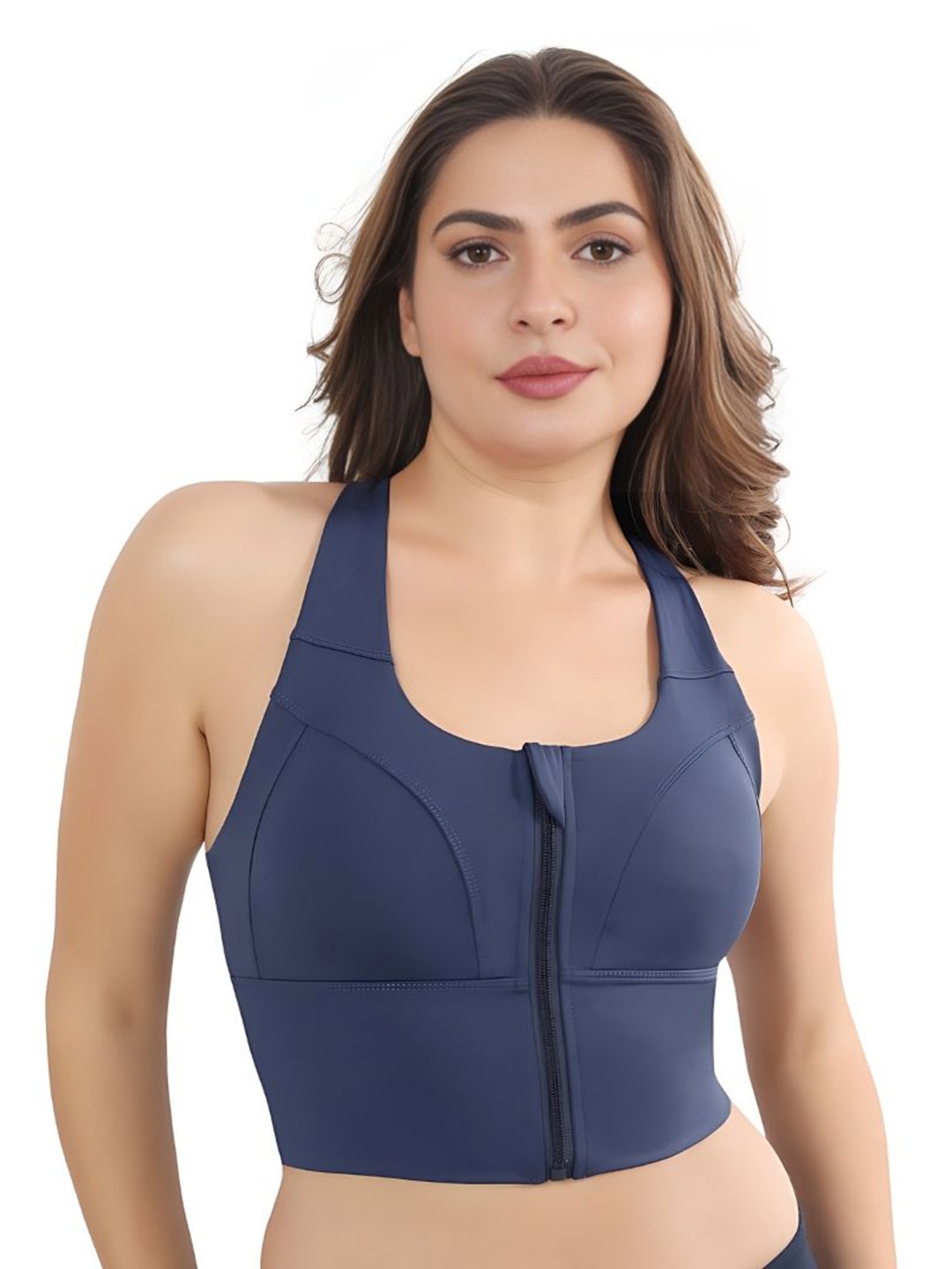 

Bella Voste women full coverage non wired lightly padded workout bra, Navy blue