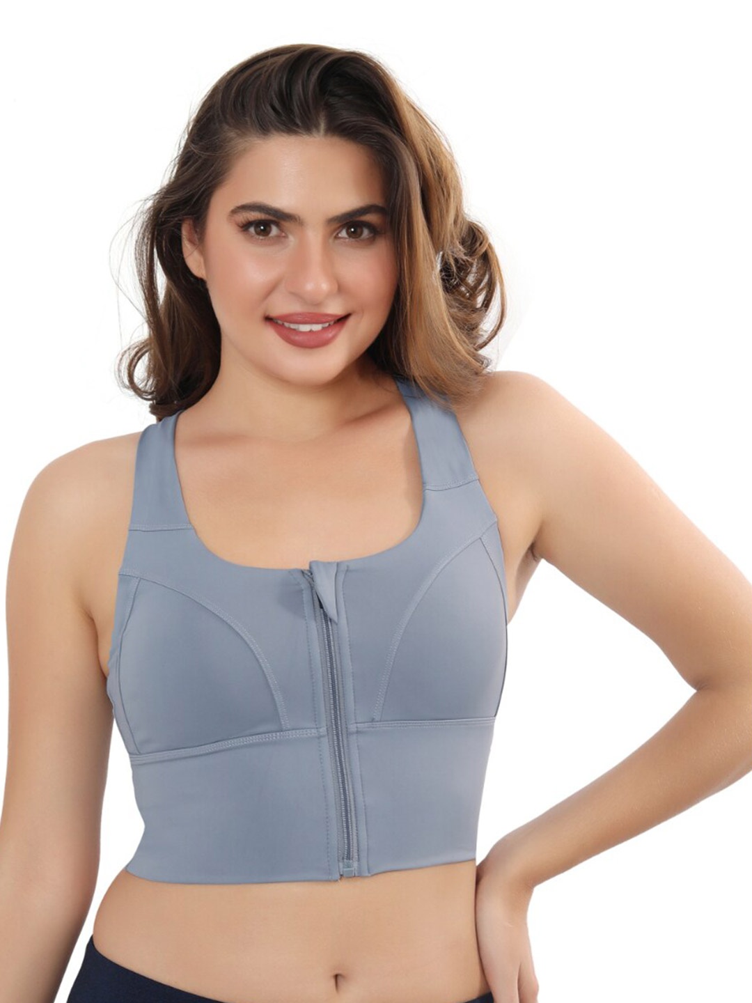 

Bella Voste women full coverage non wired lightly padded workout bra, Grey