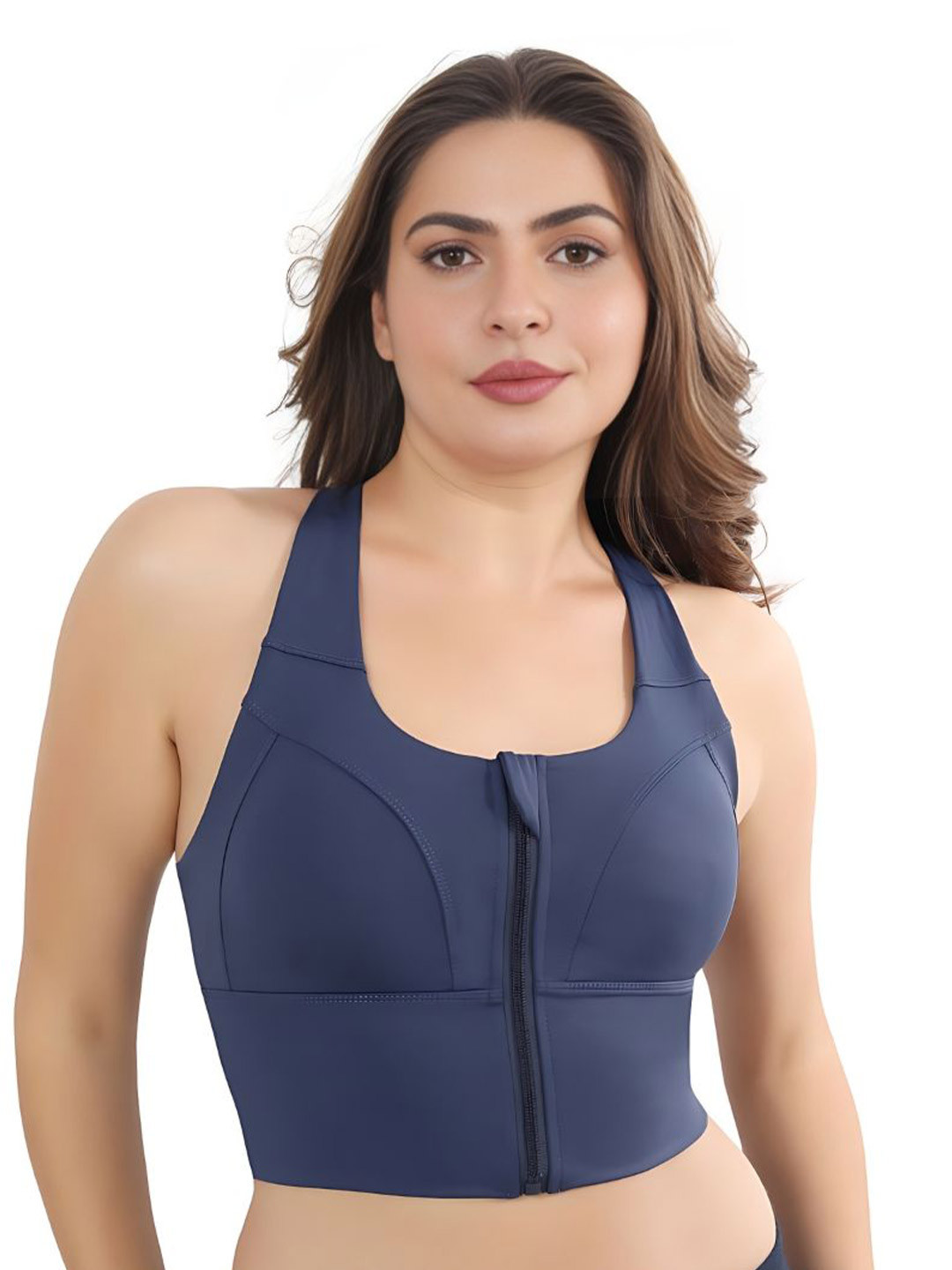 

Bella Voste women full coverage non wired lightly padded workout bra, Navy blue